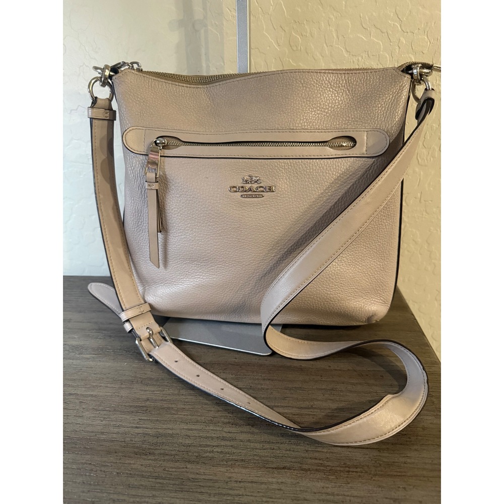 Coach Chaise Crossbody Pebble Leather Bag Taupe F34823 Silver Hardware